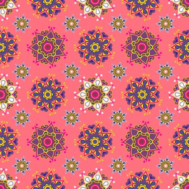 Renkli parlak çiçek süsü mandala desensiz vektör deseni tasarımı