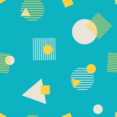 Memphis geometrik soyut modern stil kusursuz vektör desenli tasarım. Eğilim.