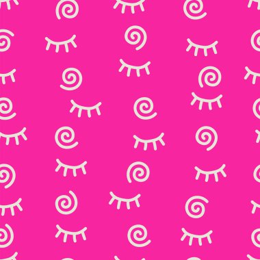 Kirpikli karikatür yuvarlak şekilli memphis tarzı basit soyut dikişsiz desen çizimi çizimi.