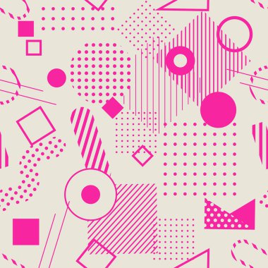 Geometrik karışık şekilli memphis biçimi kusursuz vektör deseni tasarımı