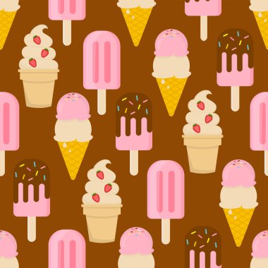 Tatlı yaz dondurmaları, buzlu dondurmalar, dikişsiz vektör dizaynı.