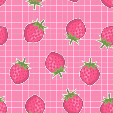 Şebeke çizgileri pürüzsüz estetik desenli şirin pembe çilek.