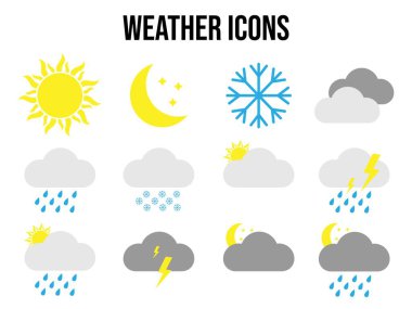 Vector illustration. Set of weather icons. Weather stickers clipart