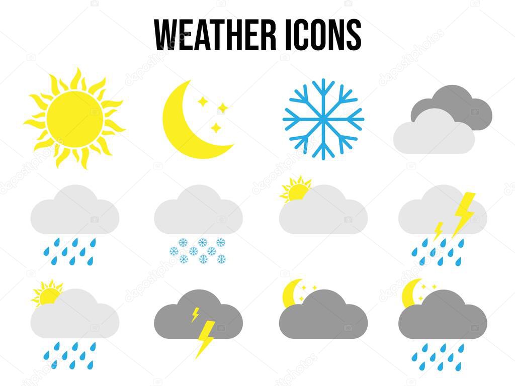 Vector illustration. Set of weather icons. Weather stickers