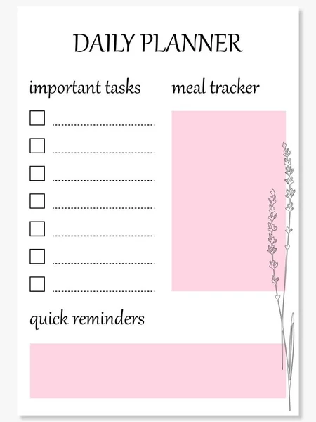 现代日用规划与粉红榆树 收集周报或每日计划书 用鲜花和粉色元素装饰的贴纸模板 — 图库矢量图片