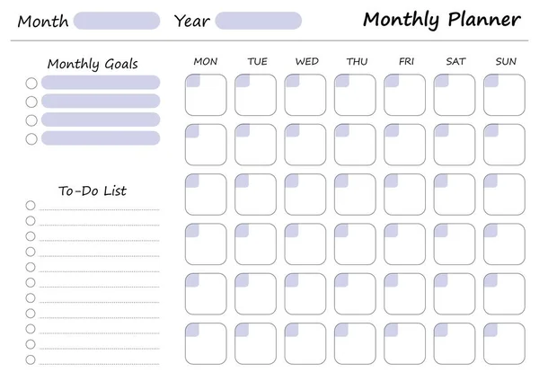 Plantilla Planner Mensual Moderna Imprimible Con Elementos Azules Colección Planificador — Archivo Imágenes Vectoriales