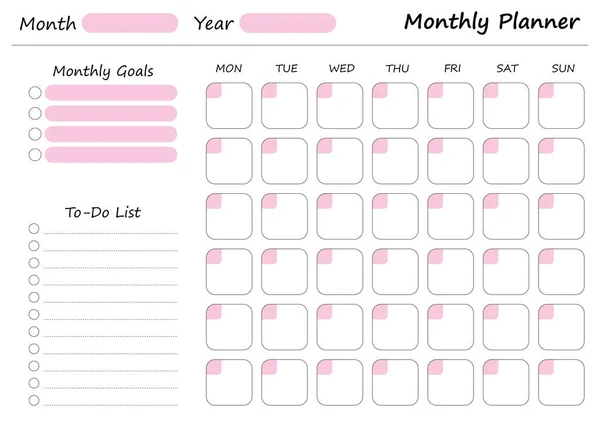 Modern Monthly Planner Printable Template Ροζ Στοιχεία Συλλογή Εβδομαδιαίου Ημερήσιου — Διανυσματικό Αρχείο