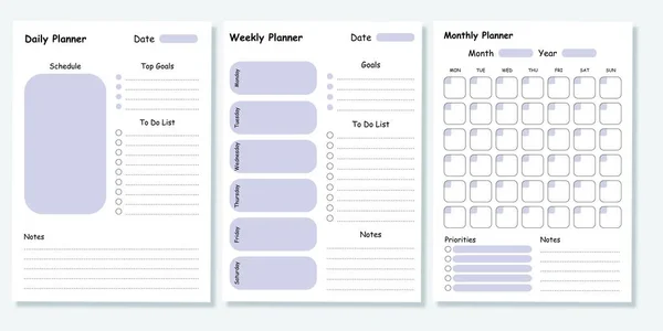 Moderní Kolekce Denního Týdenního Plánovače Tisknutelné Šablony Modrými Elipsy Kolekce — Stockový vektor