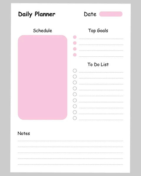 ピンクの要素と毎日の週刊プランナー印刷テンプレートの現代コレクション リスト ステッカーテンプレートを行うには ノートペーパーのコレクション 空白の白いノートブックページA4 — ストックベクタ