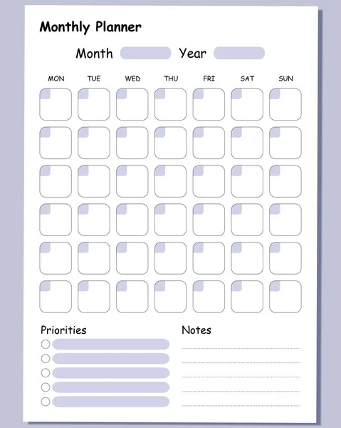 Moderna Colección Planner Mensual Semanal Diario Imprimible Plantilla Con Ellements — Archivo Imágenes Vectoriales