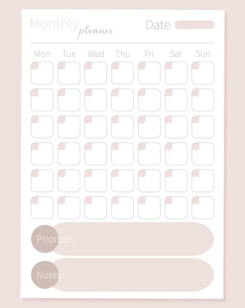 Modern Monthly Planner Printable Template Pastel Ellements Collection Weekly Daily — Stock Vector