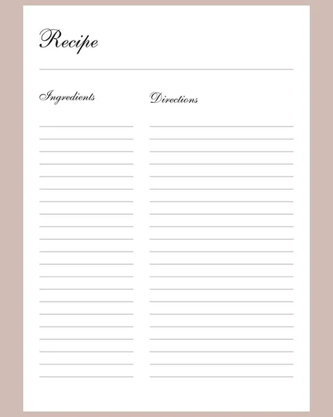 Modern Recipe Page Template Cookbook Vector Illustration Printable Template Blank — Stock Vector