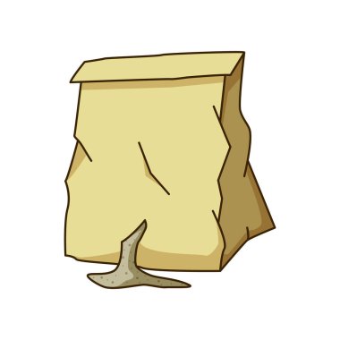 Beyaz arkaplanda izole edilmiş kağıt torba çöpü çizimi