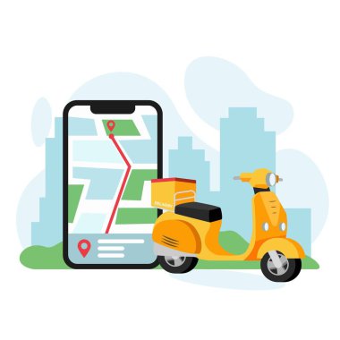 Scooter düz tasarımı ile çevrimiçi mobil dağıtım hizmeti