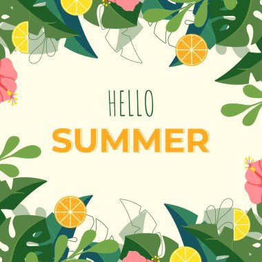 Merhaba tropikal yapraklı yaz arkaplanı