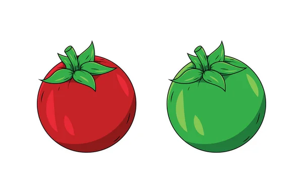 Vector Tomate Rojo Verde Aislado Sobre Fondo Blanco — Archivo Imágenes Vectoriales