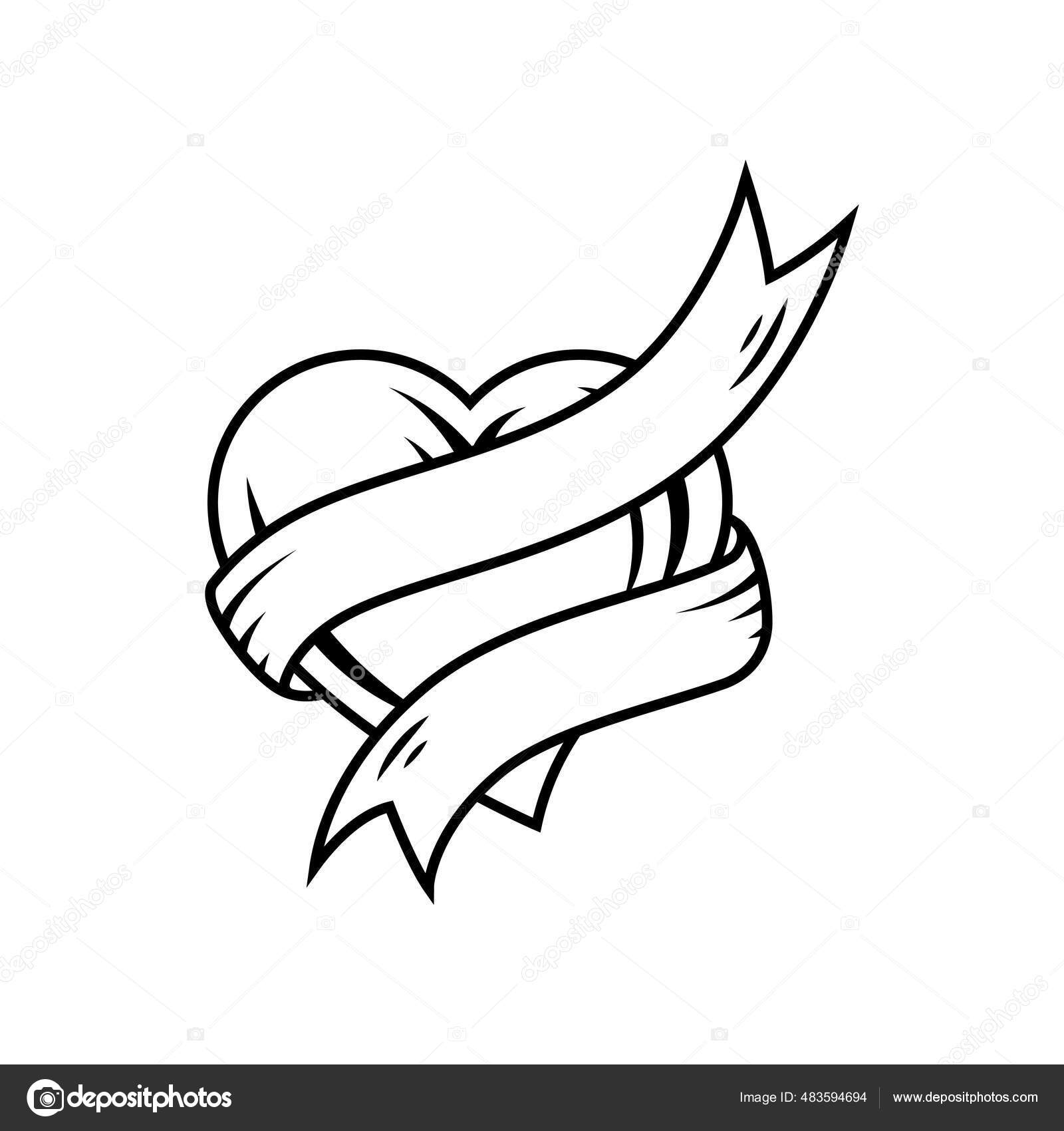 Coração Com Fita Tatuagem Imagem Preto Branco Vetor de stock de ©Mamanz01  483594694, image size:1600x1700