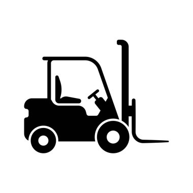 Forklift black icon isolated on white backrgound.