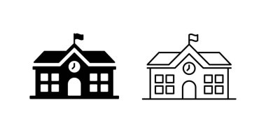 Okul Binası Simgesi Beyaz Arkaplanda İzole Edildi.