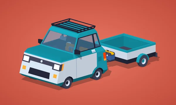 Blauer Kleinwagen mit Anhänger — Stockvektor