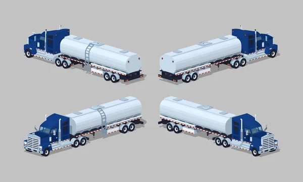 Donkerblauwe zware vrachtwagen met zilveren tank-trailer — Stockvector