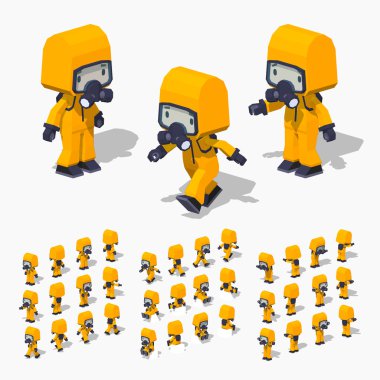 Low poly man in the protective suit