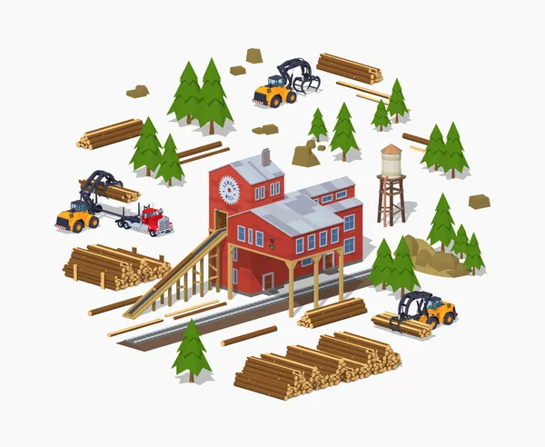 Lumber mill. Sawmill building — Stock Vector