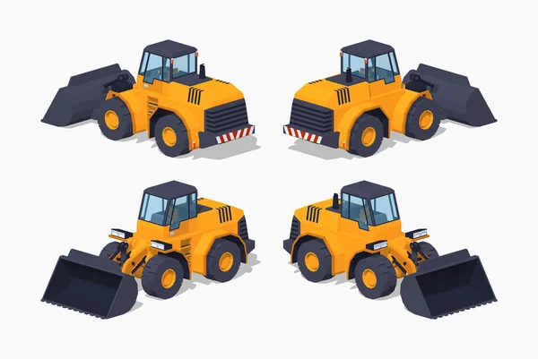 Low poly yellow heavy bulldozer — Stock Vector