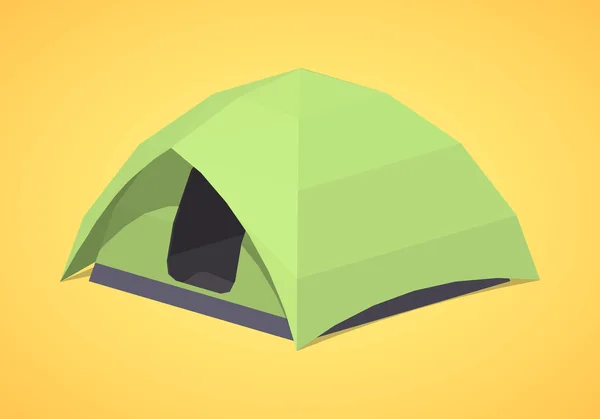 Low poly green camping tent — Stock Vector