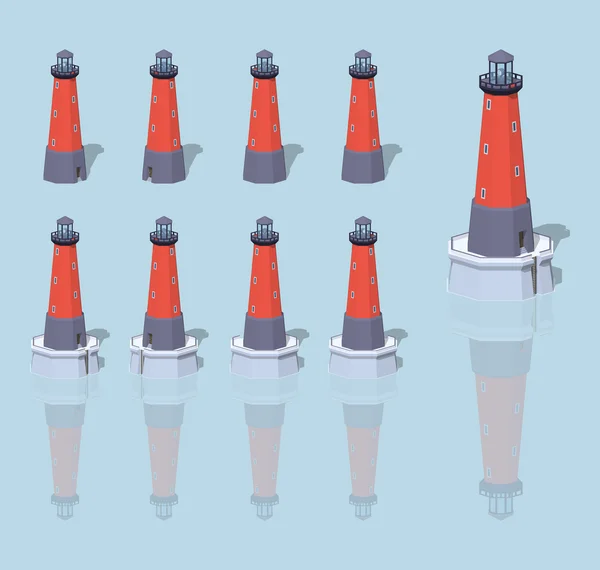 Low-Poly-Roter Leuchtturm — Stockvektor