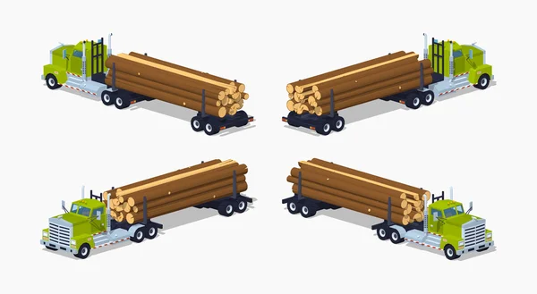 Low-Poly-Log-LKW mit dem Holzstapel — Stockvektor
