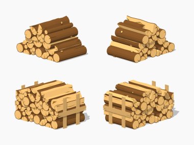 Low poly firewood stacked in piles clipart