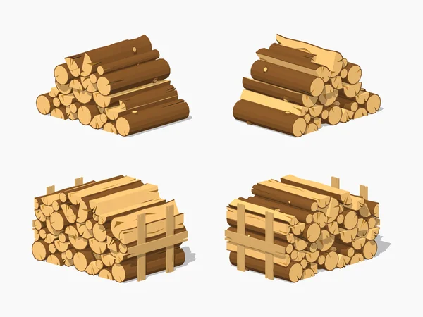 Low poly firewood stacked in piles — Stock Vector