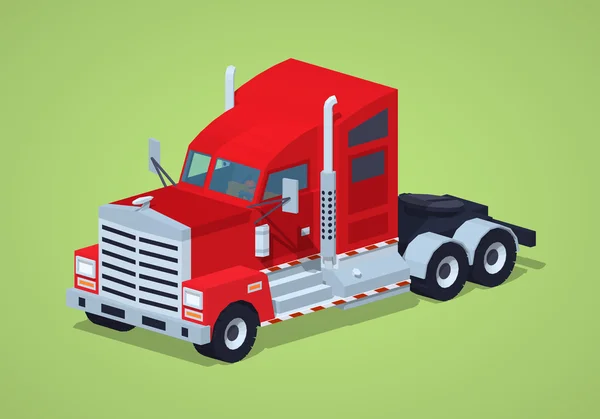 Low Poly Red schwerer amerikanischer LKW — Stockvektor