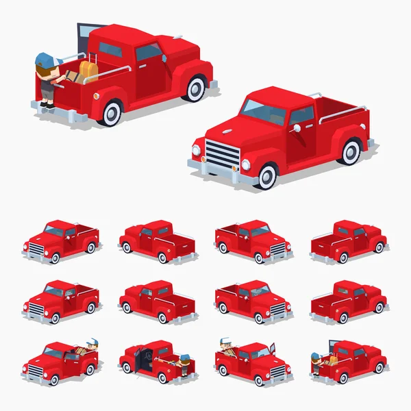Låga poly röd retro pickup — Stock vektor