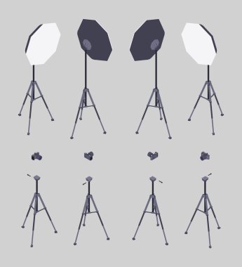 İzometrik softbox, photocamera ve tripod