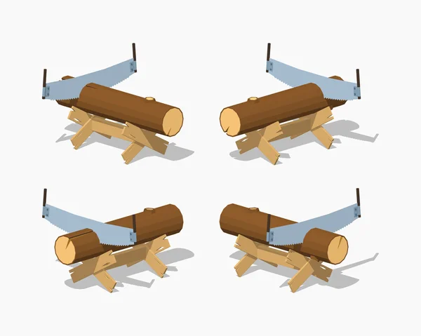 Baixo banco de trabalho poli com o log e serra manual —  Vetores de Stock