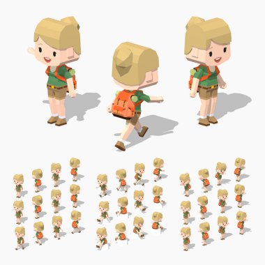 Low poly tourist girl