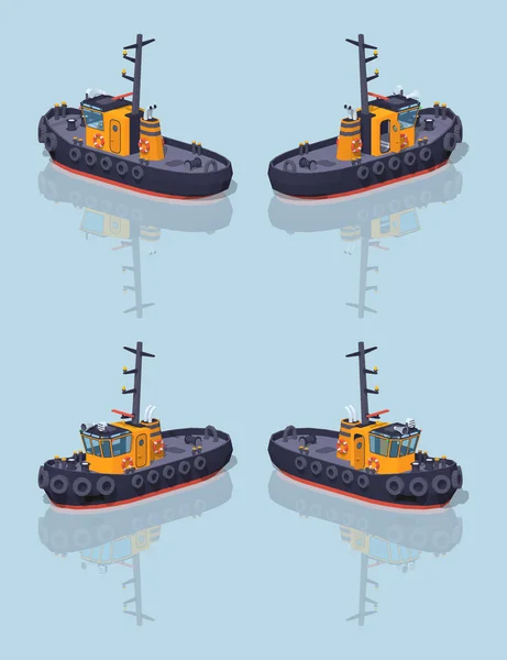 Low poly orange and black tugboat — Stock Vector