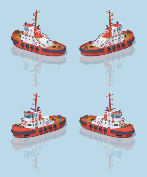 Low poly red and white tugboat — Stock Vector