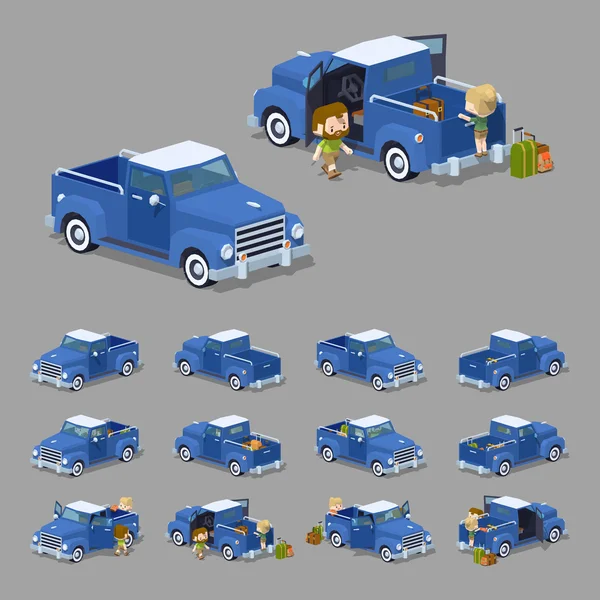 Low poly blue retro pick-up — Vector de stoc