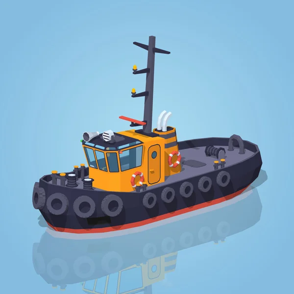 Tugboat a basso poli arancio e nero — Vettoriale Stock