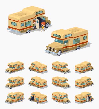 Düşük Poli kahverengi karavanı