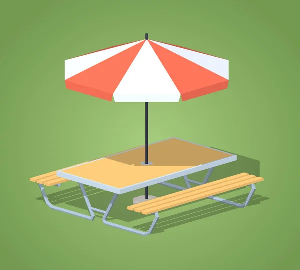 Low poly cafe table with sun umbrella — Stock Vector