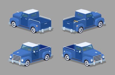 Düşük Poli mavi retro pikap