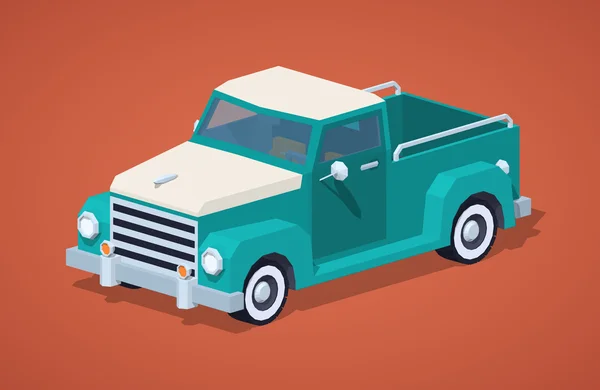 Low Poly Türkis Retro Pickup — Stockvektor