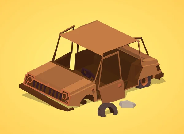 Low poly old rusty car — Stock Vector