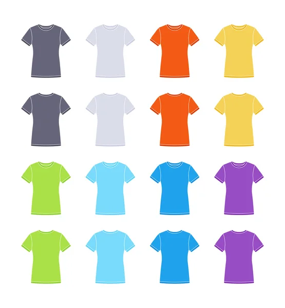 Női színű rövid ujjú pólók sablonok gyűjteménye — Stock Vector