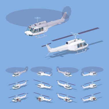Düşük Poli beyaz helikopter