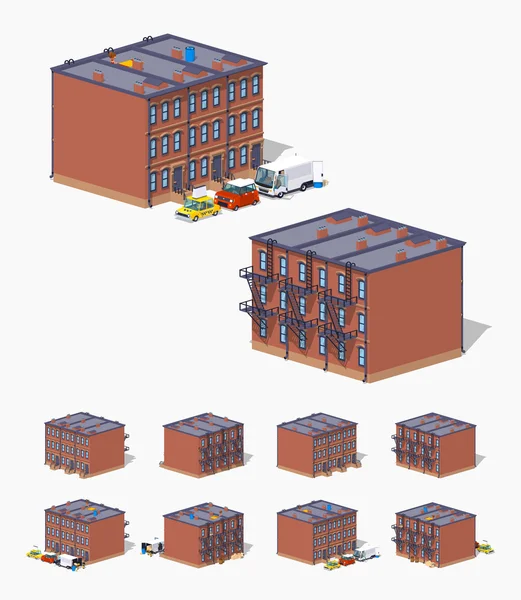 Baixo poli brownstone casa da cidade —  Vetores de Stock